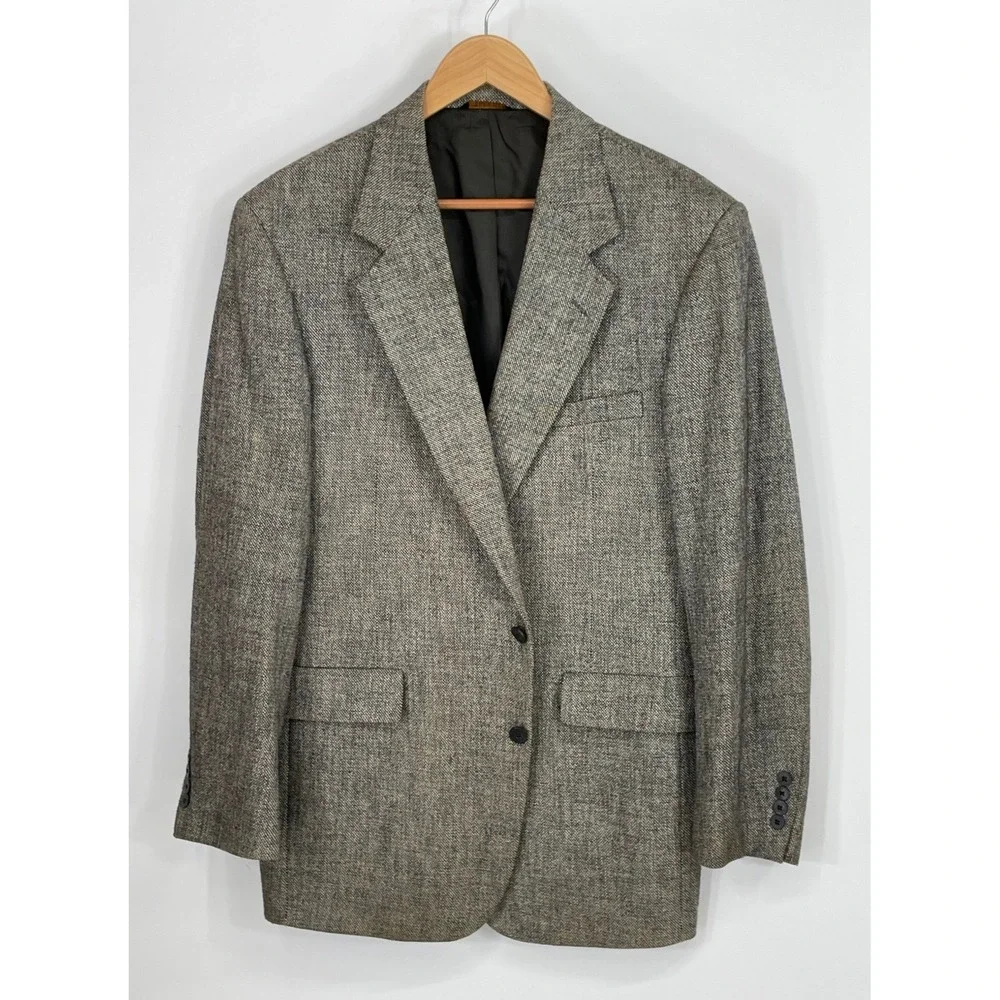Vintage College Roe Mens Blazer 42L Sport Coat Gray Tweed Wool Blend USA Made